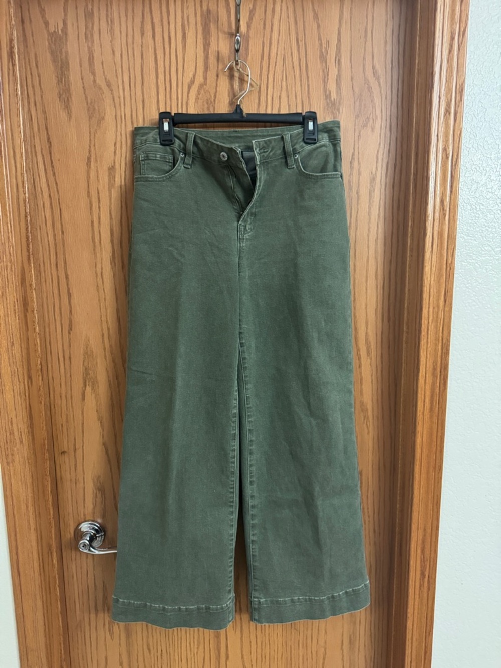 High-Rise Wide-Leg Jeans in Olive Green